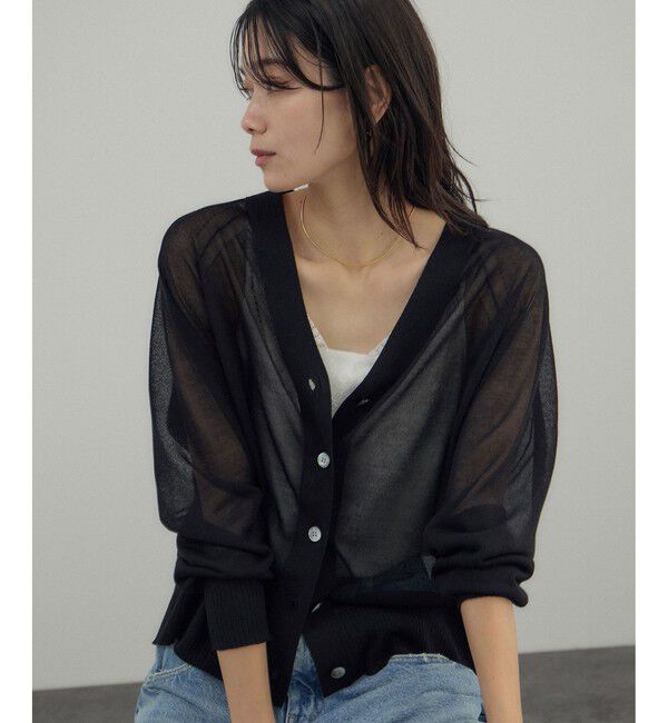 SALON adam et rope'「ブライトラメVネックシアーカーディガン / UV対策・冷房対策」|カーディガン|