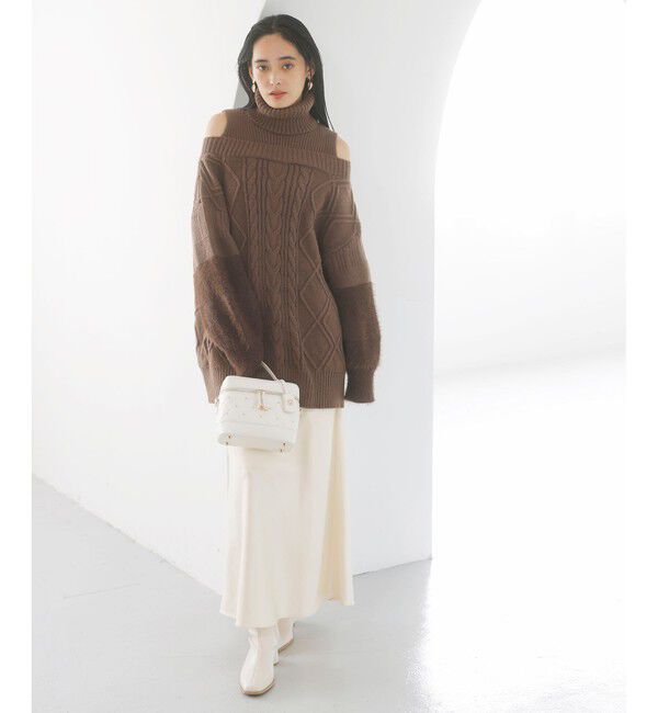 VIS「【洗える】オフショルケーブル編みミニワンピース」|ワンピース|