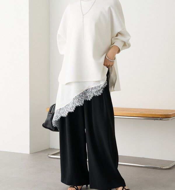  「【ウォッシャブル】【シーズンレスで使える】タックワイドスラックス」|チノ|