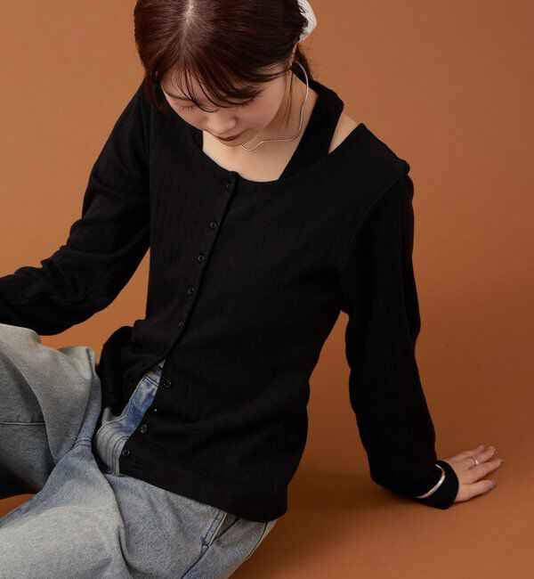  「花柄ホルターロングＴシャツ」|Tシャツ・カットソー|ブラック