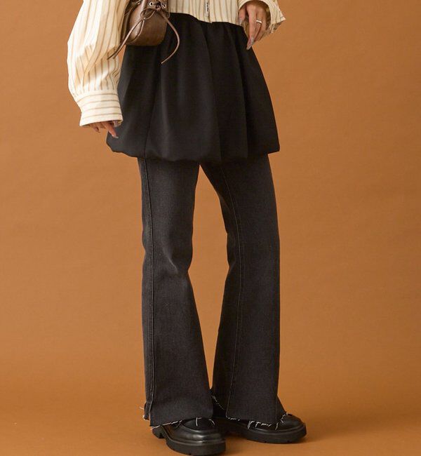  「スリットフレアデニム」|デニム|ブラック
