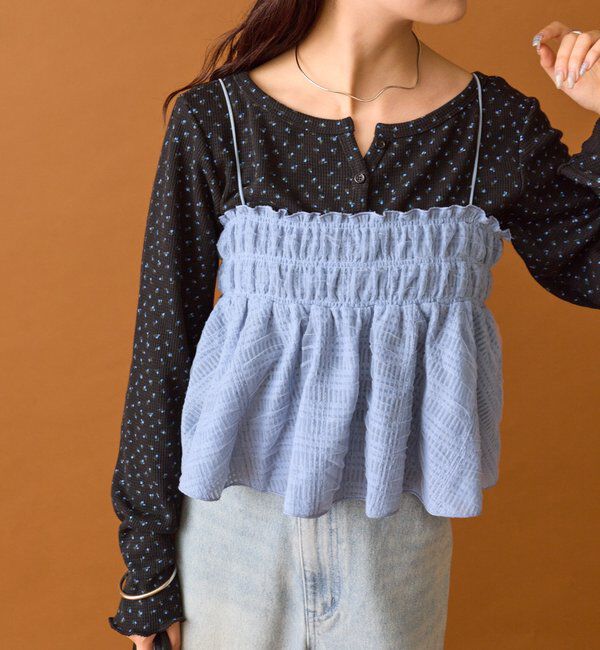  「【4色展開/レイヤードスタイル】チュールチェックビスチェ」|シャツ・ブラウス|