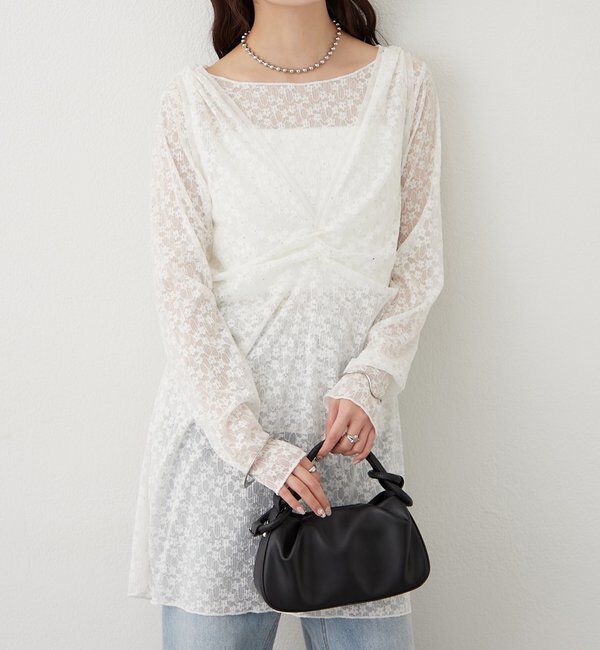  「シャイニーレースタンクワンピ」|Tシャツ・カットソー|オフホワイト