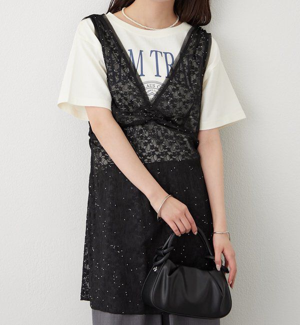  「シャイニーレースタンクワンピ」|Tシャツ・カットソー|ブラック