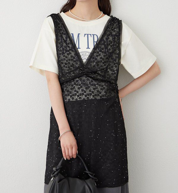  「シャイニーレースタンクワンピ」|Tシャツ・カットソー|