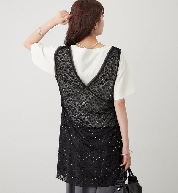  「シャイニーレースタンクワンピ」|Tシャツ・カットソー|