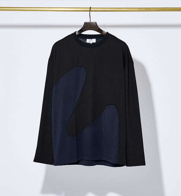 ABAHOUSE「【ウズマキ】アシンメトリー 配色 オーバーサイズ ポンチ ロンT」|Tシャツ・カットソー|ネイビー