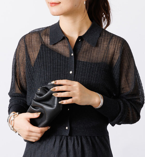 Rouge vif「【セットアップ対応】シアー格子リブニットカーディガン」|カーディガン|チャコールグレー