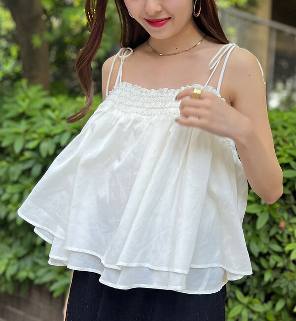 Rouge vif「ボイルスモッキングキャミソール」|キャミソール|ホワイト