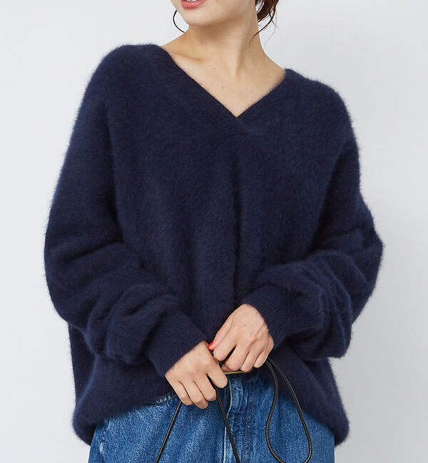Rouge vif「フォックスウールVネックラウンドヘムニットプルオーバー」|ニット・セーター|ネイビー