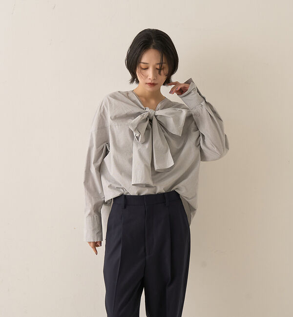 Rouge vif「コットンチェックリボンブラウス」|シャツ・ブラウス|