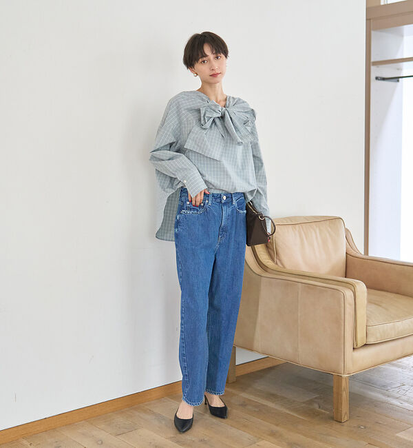 Rouge vif「コットンチェックリボンブラウス」|シャツ・ブラウス|