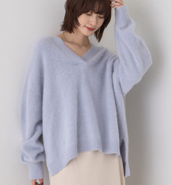 Rouge vif「フォックスウールVネックスリットニットプルオーバー」|ニット・セーター|サックスブルー