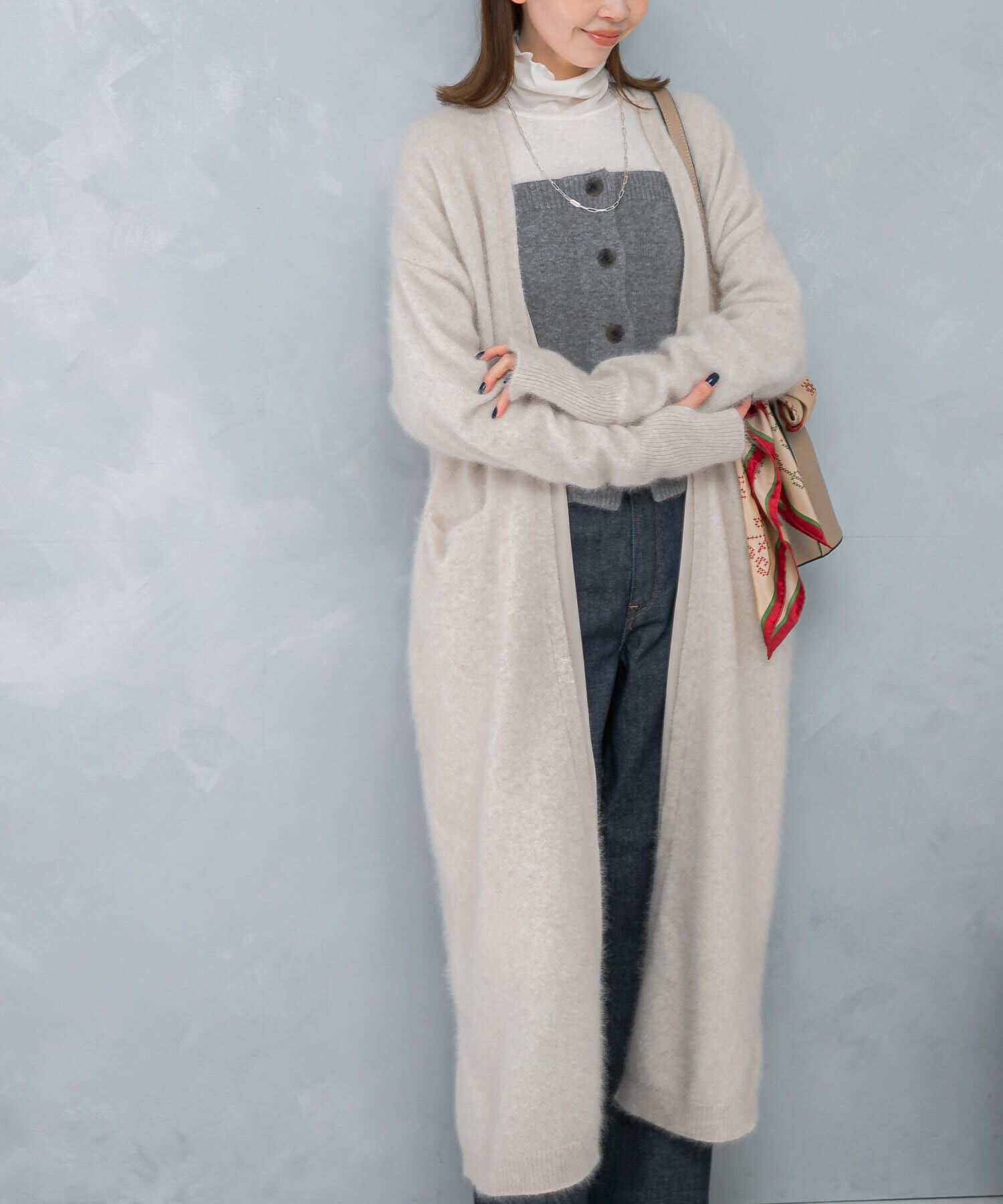 URBAN RESEARCH ROSSO「ファーニットロングガウン」|カーディガン|