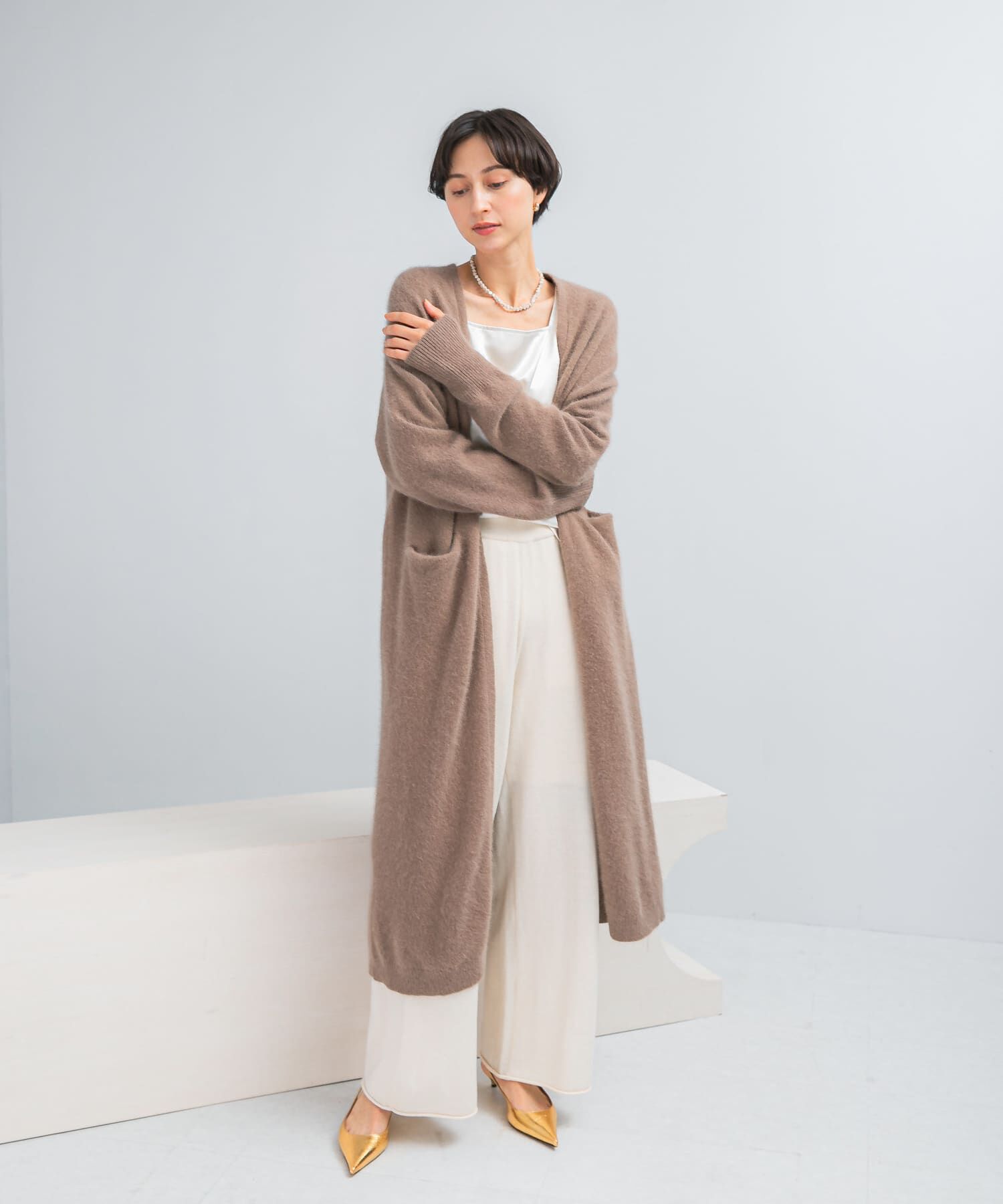 URBAN RESEARCH ROSSO「ファーニットロングガウン」|カーディガン|