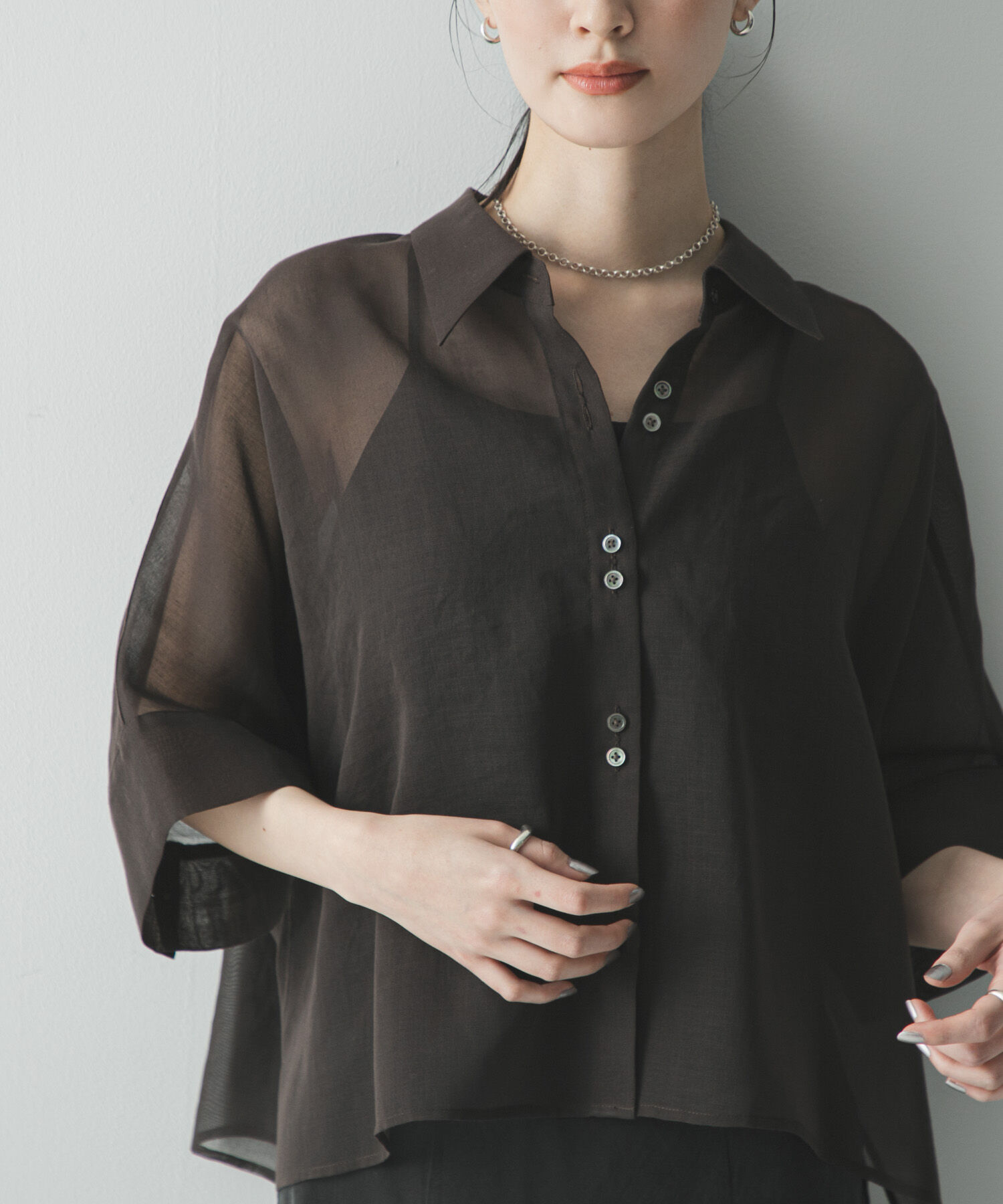 URBAN RESEARCH「ハーフスリーブシアーショートシャツ」|シャツ・ブラウス|ブラウン