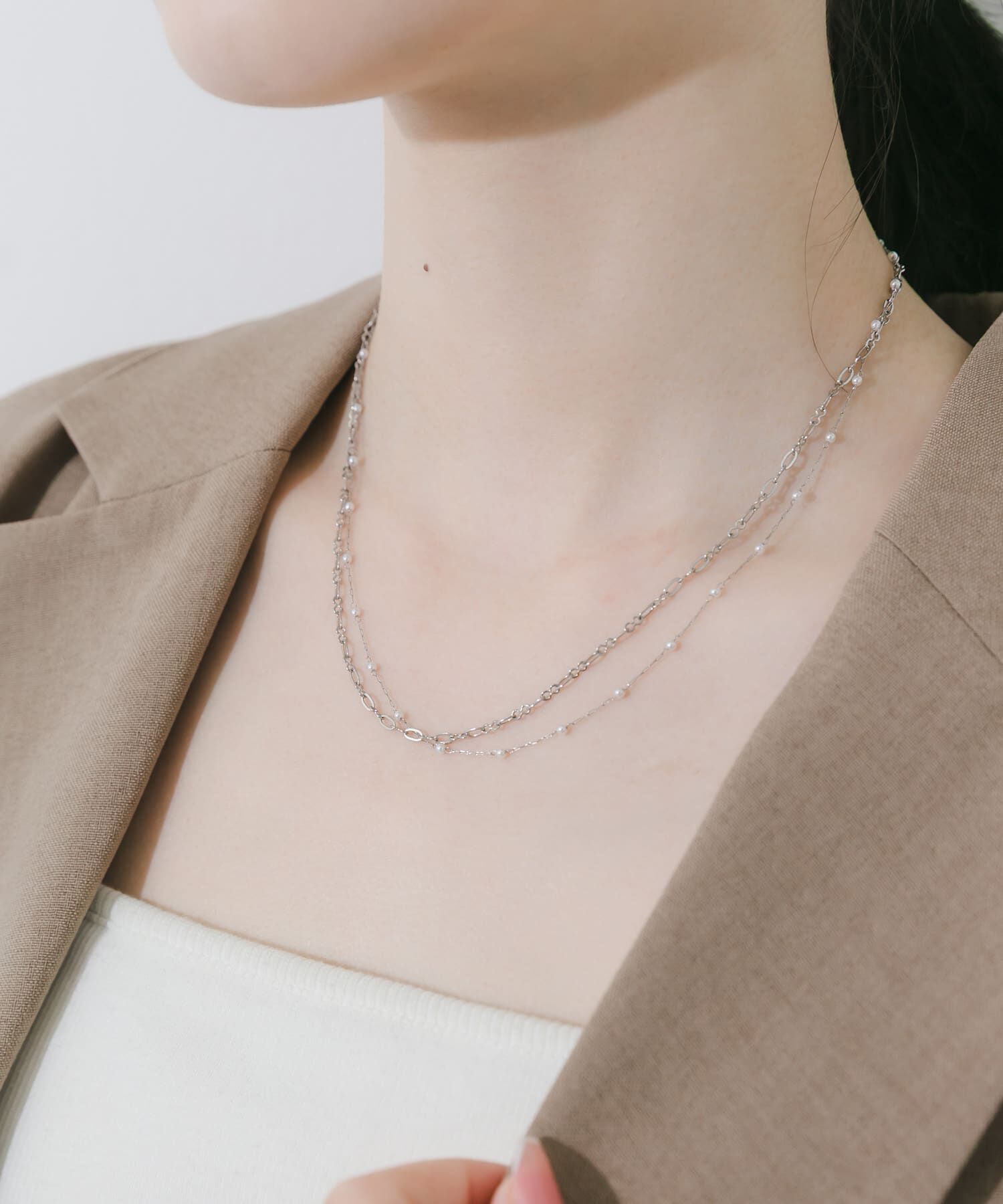 SMELLY「ステンレスミニパールチェーン2セットネックレス」|ネックレス|