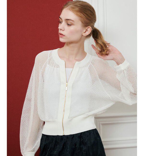 LOULOU WILLOUGHBY「【LOULOU WILLOUGHBY】柄編みニットブルゾン」|カーディガン|オフホワイト