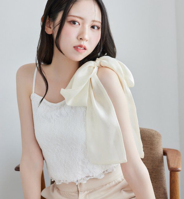  「肩リボンレースキャミ／リボン取り外し可」|プルオーバー|