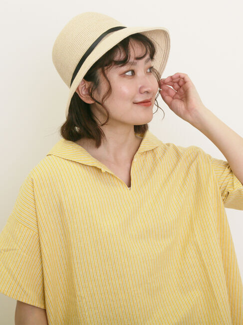 Samansa Mos2「【クールコットン】柄アソートスキッパーチュニック」|シャツ・ブラウス|イエロー