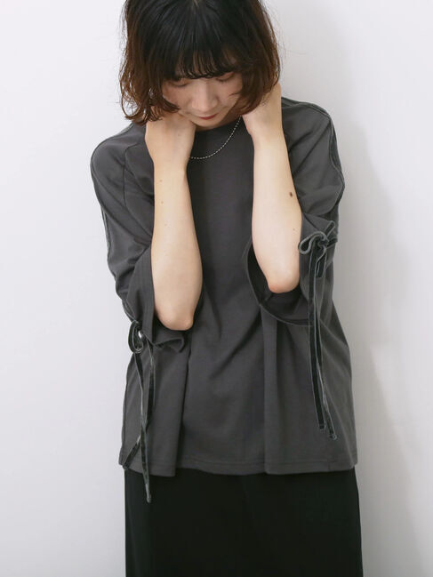 Samansa Mos2 blue「◎【接触冷感】ベロアラインリボンTシャツ」|Tシャツ・カットソー|