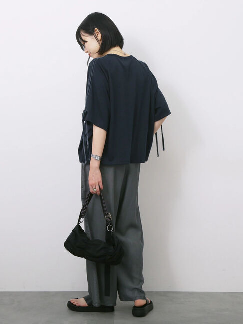 Samansa Mos2 blue「◎【接触冷感】ベロアラインリボンTシャツ」|Tシャツ・カットソー|