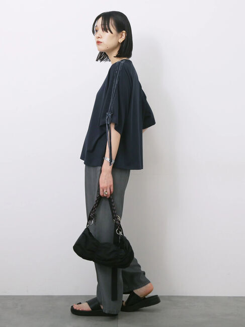 Samansa Mos2 blue「◎【接触冷感】ベロアラインリボンTシャツ」|Tシャツ・カットソー|