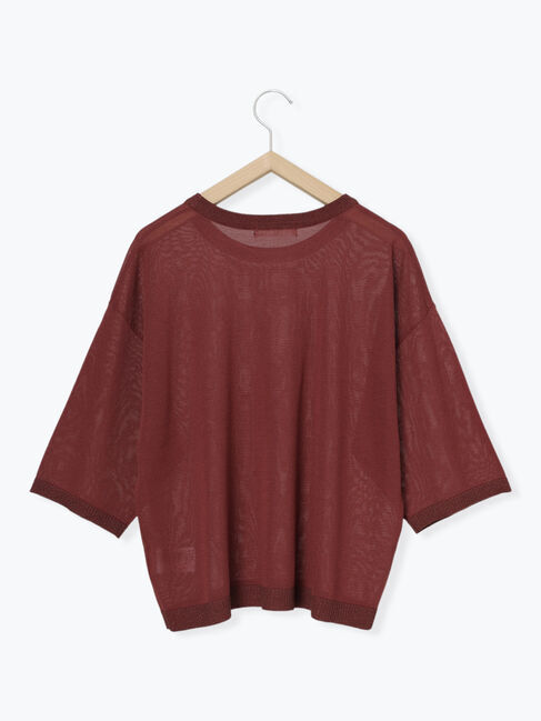 Samansa Mos2 blue「7分袖ラメニットプルオーバー」|ニット・セーター|