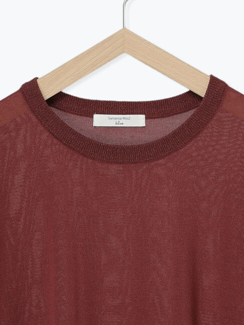 Samansa Mos2 blue「7分袖ラメニットプルオーバー」|ニット・セーター|