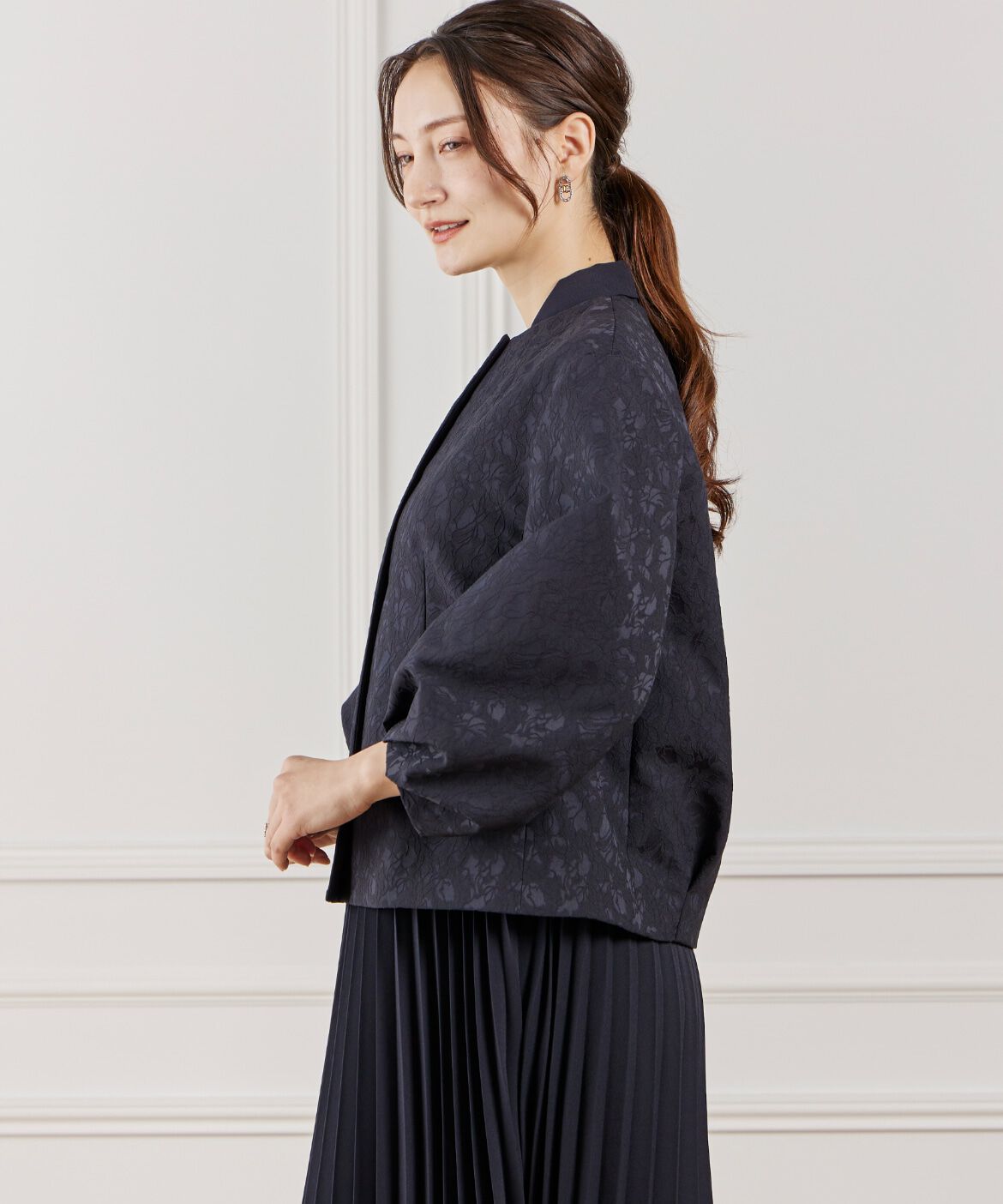 INED「ジャガードノーカラージャケット」|ノーカラージャケット|