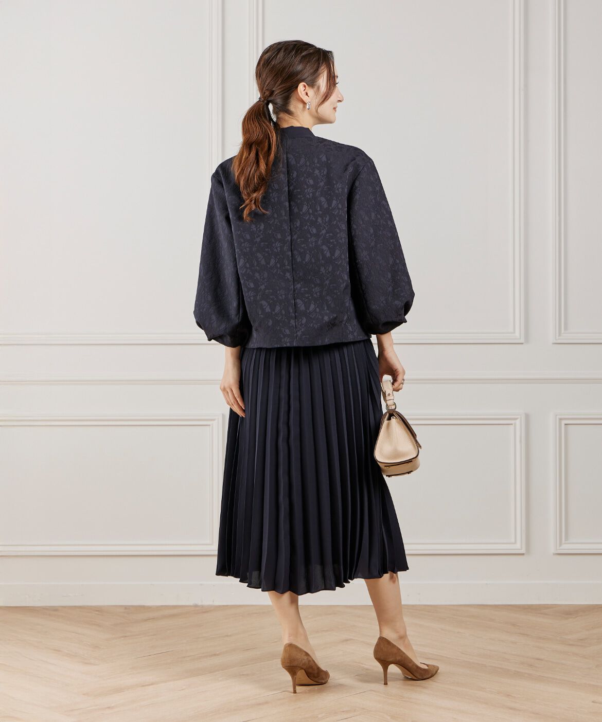 INED「ジャガードノーカラージャケット」|ノーカラージャケット|