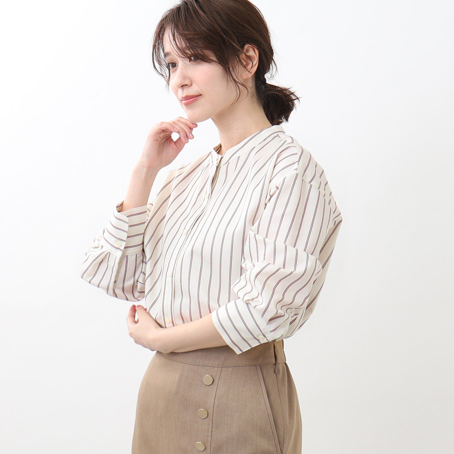 Reflect「【夏SALE／接触冷感／洗える】ストライプコクーンシルエットシャツ」|シャツ・ブラウス|ライトベージュ(35