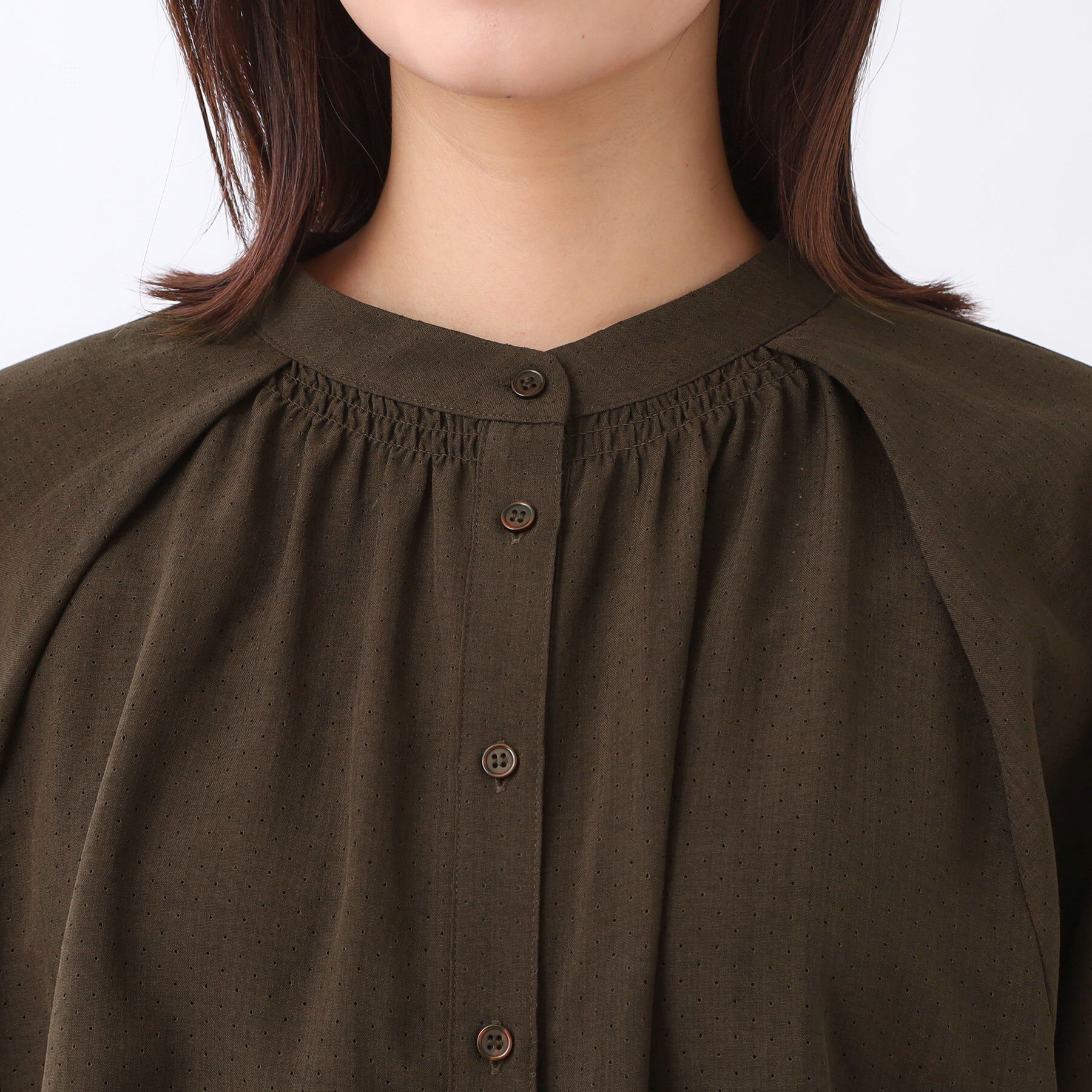 Reflect「【体型カバー／ゆったり着られる◎】バンドカラー七分袖ブラウス」|シャツ・ブラウス|