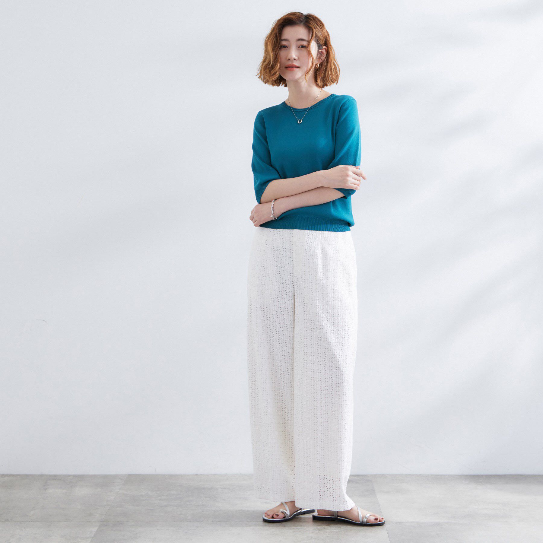 grove「ひんやり多機能・やわらかドライタッチ五分袖プルオーバー」|ニット・セーター|