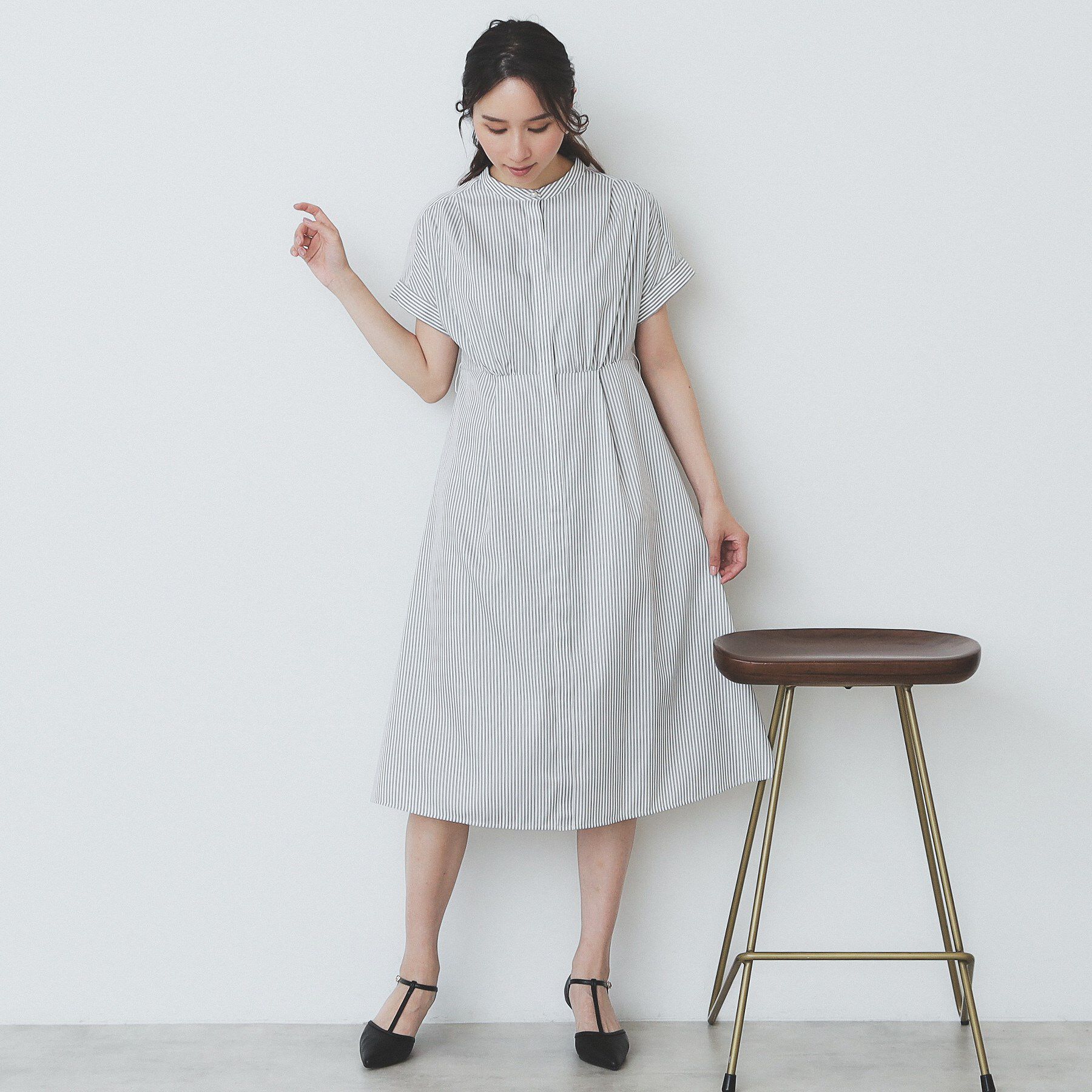index「《XS-LLサイズ》マルチストライプシャツワンピース【洗濯機洗い可/イージーアイロン/防シワ】」|ワンピース|