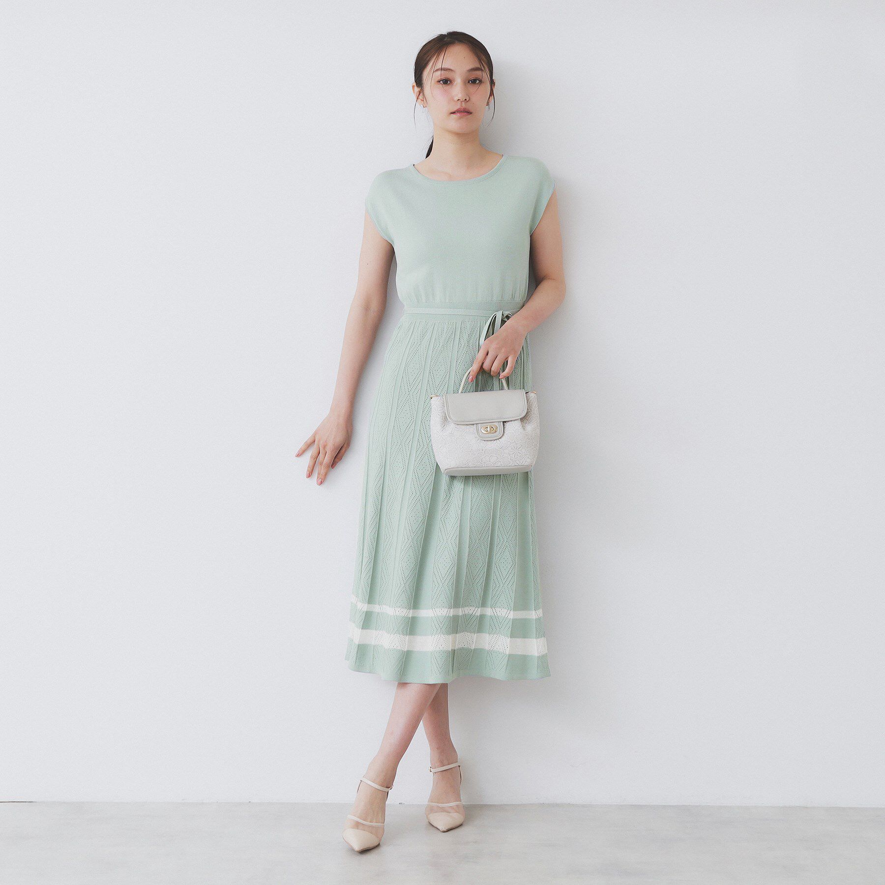 index「柄編みボーダーラインニットワンピース【洗濯機洗い可】」|ワンピース|