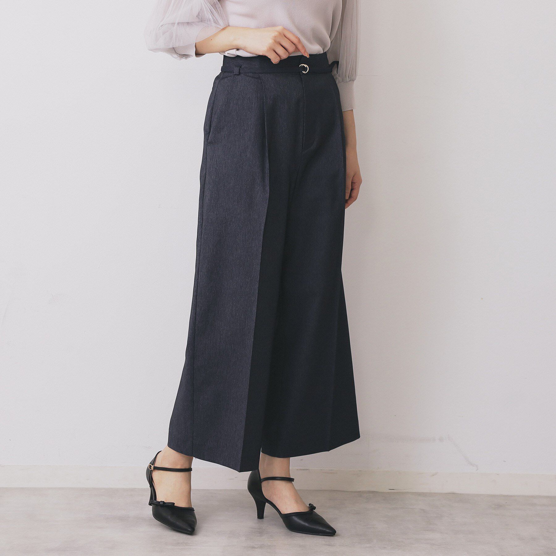 index「ベルト付きストレッチワイドパンツ【洗濯機洗い可】」|その他|ネイビー(094)