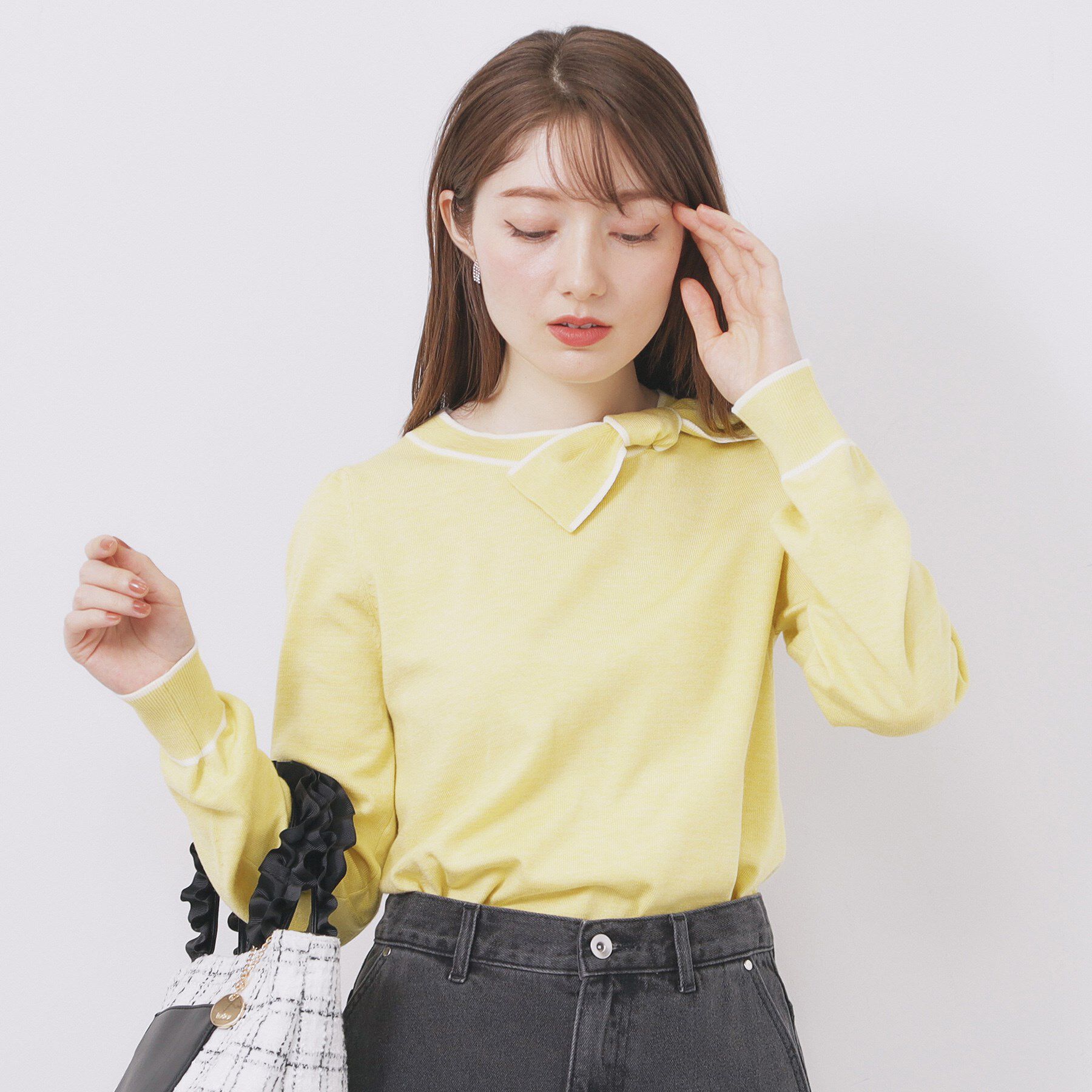 index「サイドリボンバイカラーニット【洗濯機OK】」|ニット・セーター|