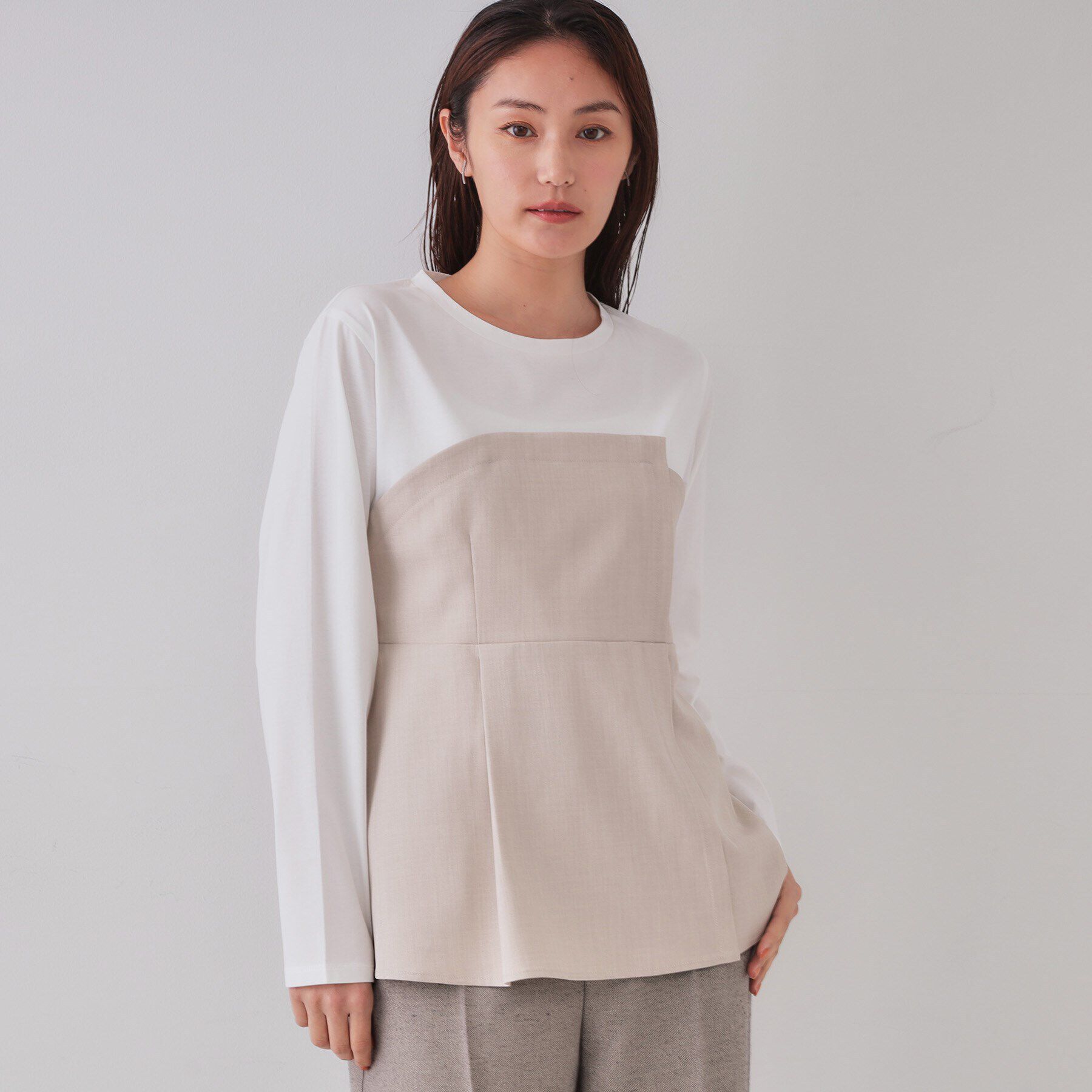 OPAQUE.CLIP「ベルト付ビスチェドッキングカットソー【洗濯機洗い可】」|Tシャツ・カットソー|ライトベージュ(55