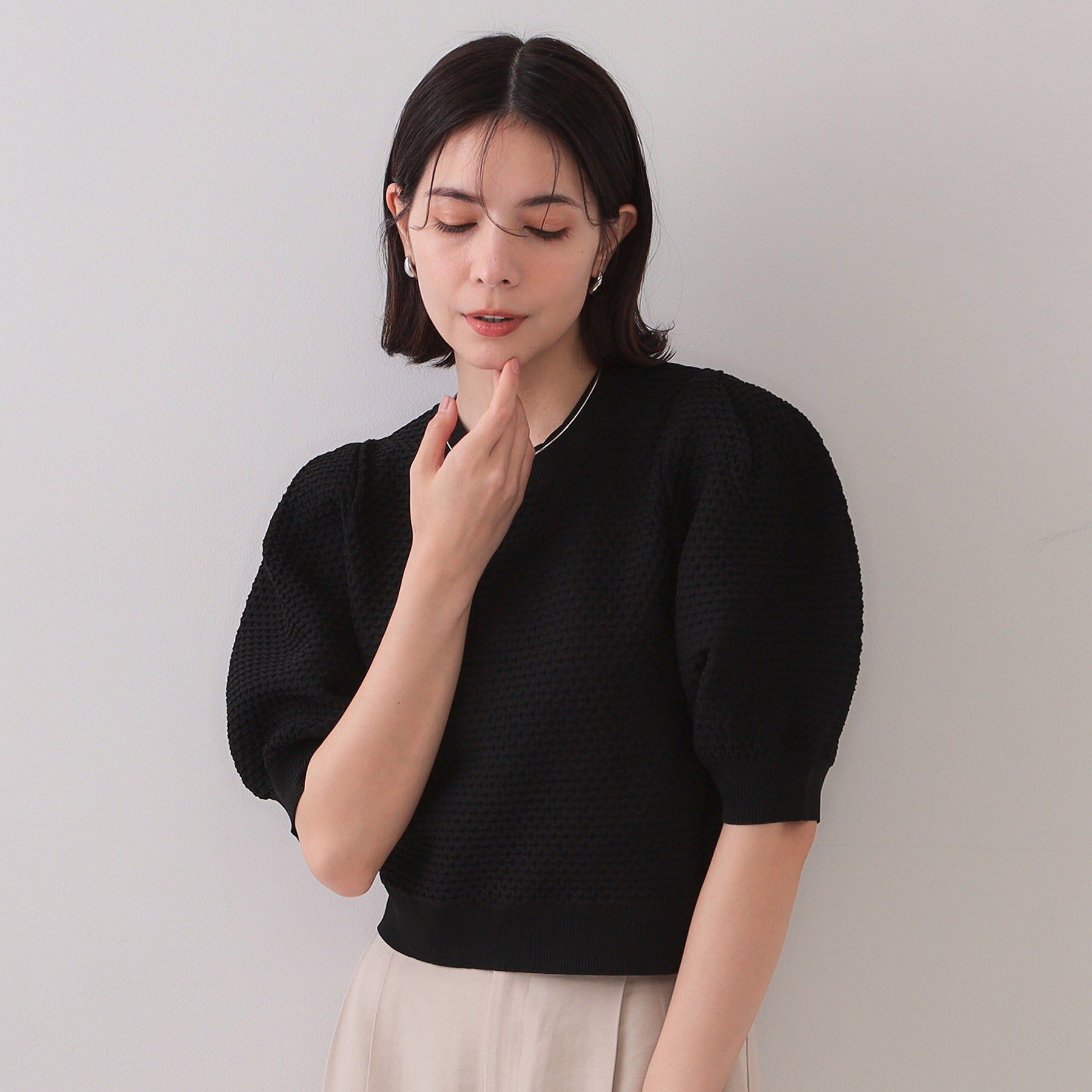 OPAQUE.CLIP「ぽこぽこパフスリーブニット【洗濯機洗い可/抗ピル】」|ニット・セーター|