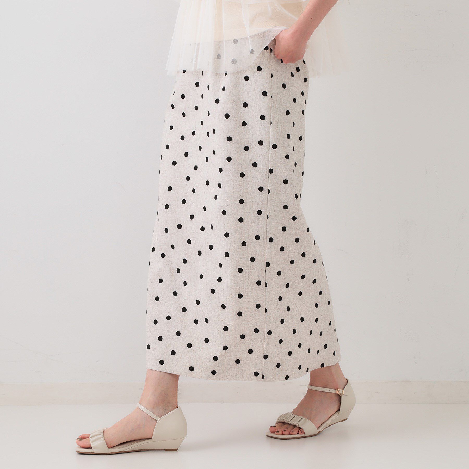 OPAQUE.CLIP「麻混ドットプリントナロースカート【洗濯機洗い可】」|スカート|