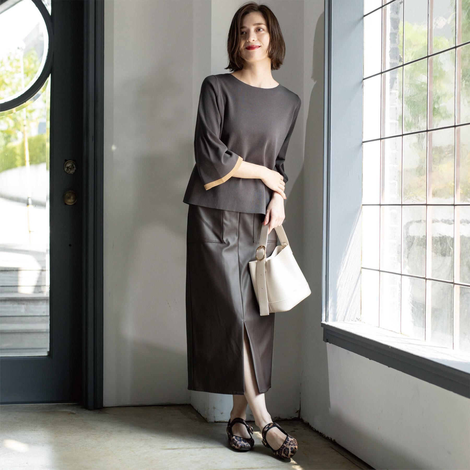 OPAQUE.CLIP「配色フレアスリーブニット【UVケア/洗濯機OK】」|ニット・セーター|