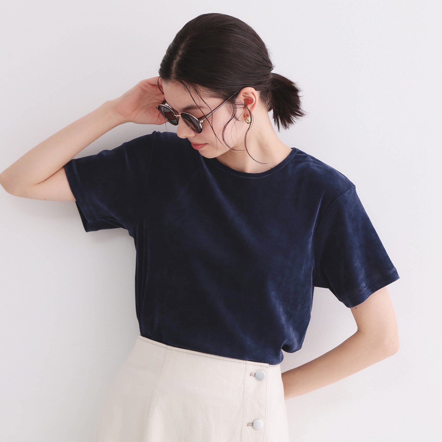 OPAQUE.CLIP「フロッキーチュールTシャツ【洗濯機洗い可】」|Tシャツ・カットソー|ネイビー(094)