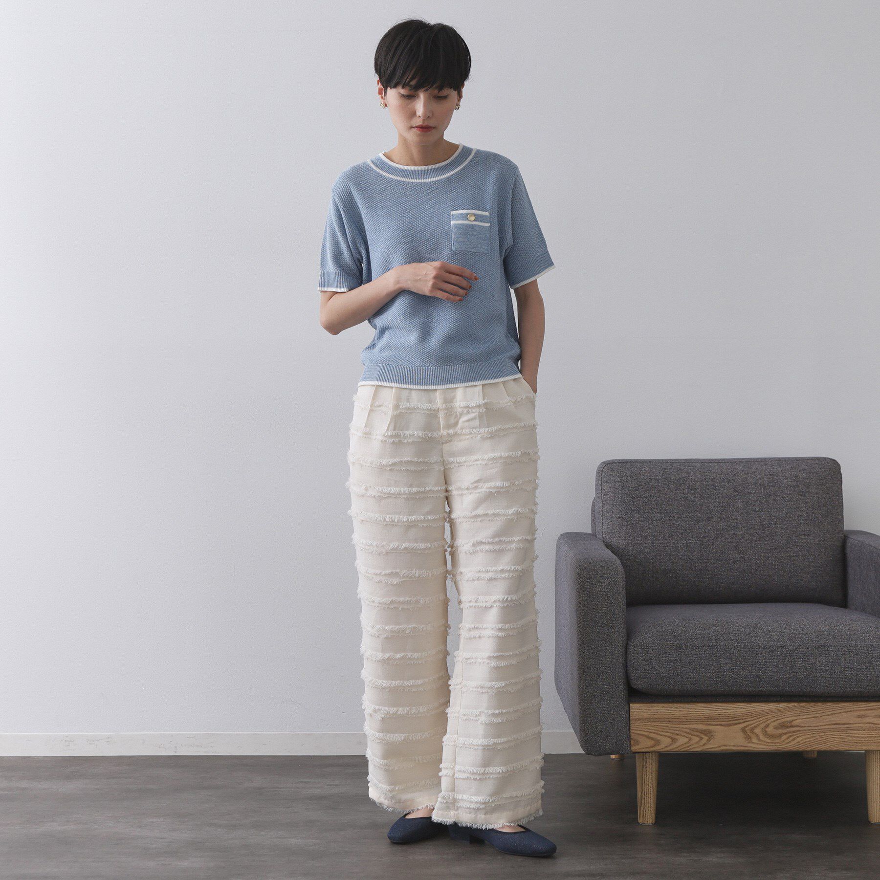 OPAQUE.CLIP「ツイードライクポケット付きニット【洗濯機洗い可/抗ピル】」|ニット・セーター|