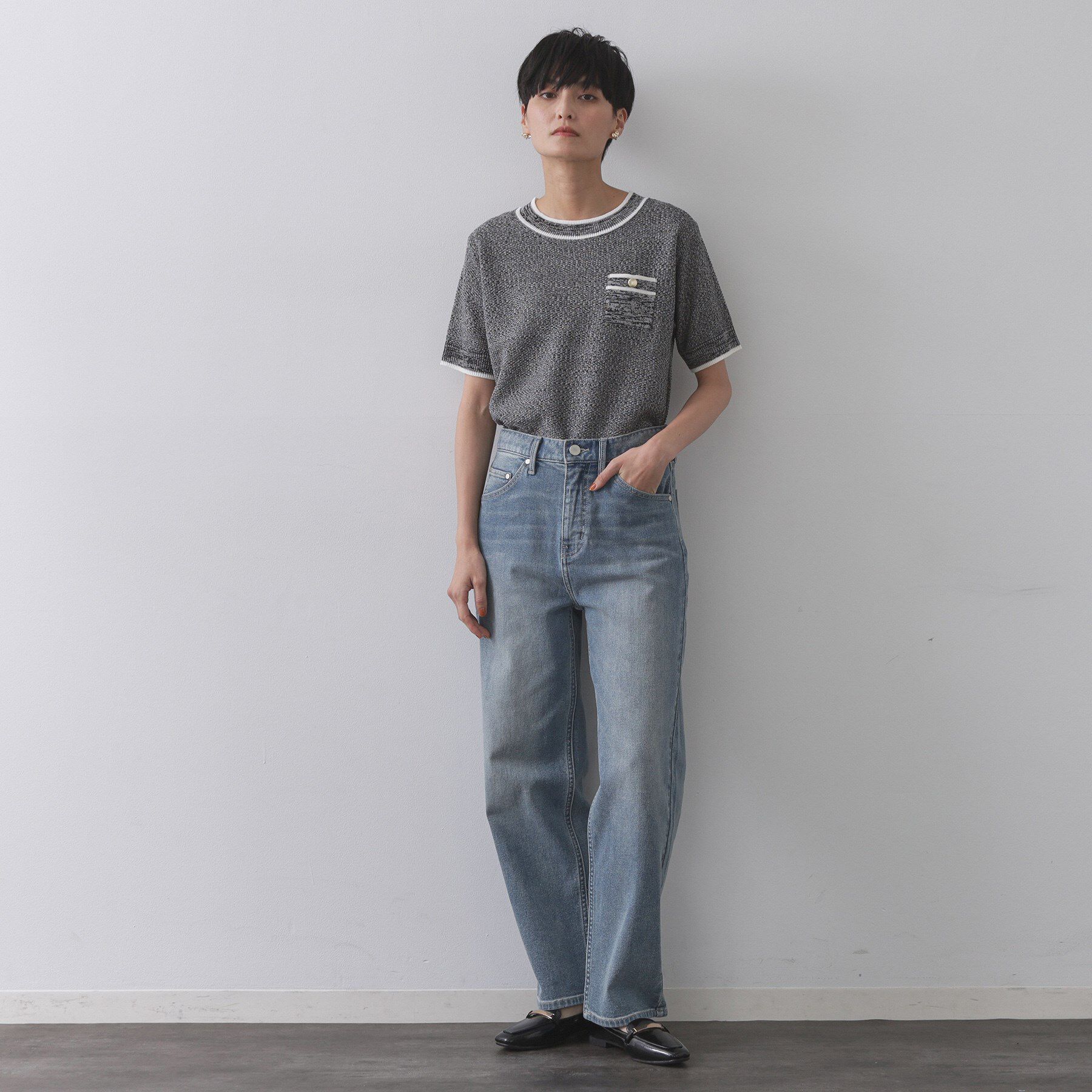 OPAQUE.CLIP「ツイードライクポケット付きニット【洗濯機洗い可/抗ピル】」|ニット・セーター|