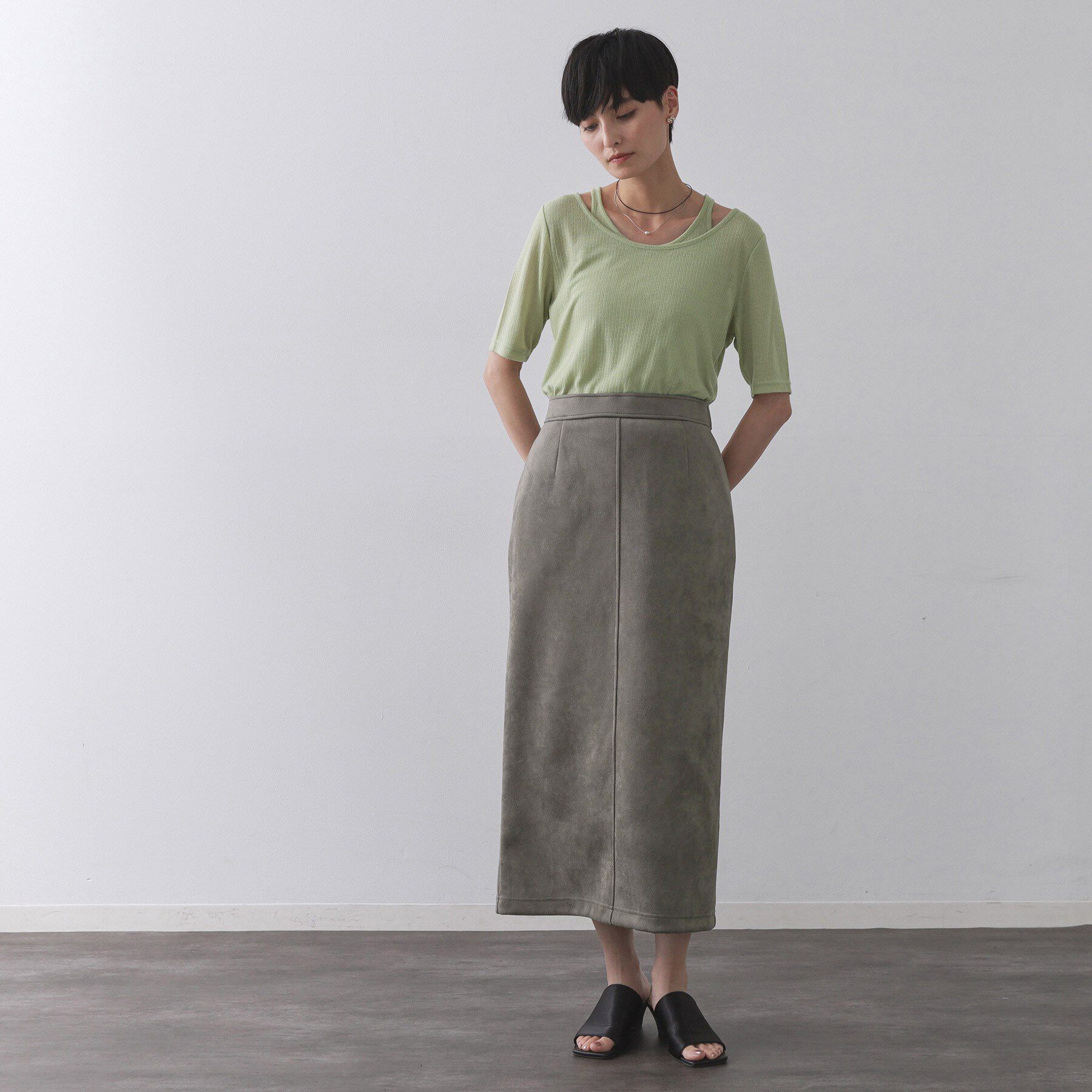 OPAQUE.CLIP「スエードライクナロースカート【洗濯機洗い可】」|スカート|