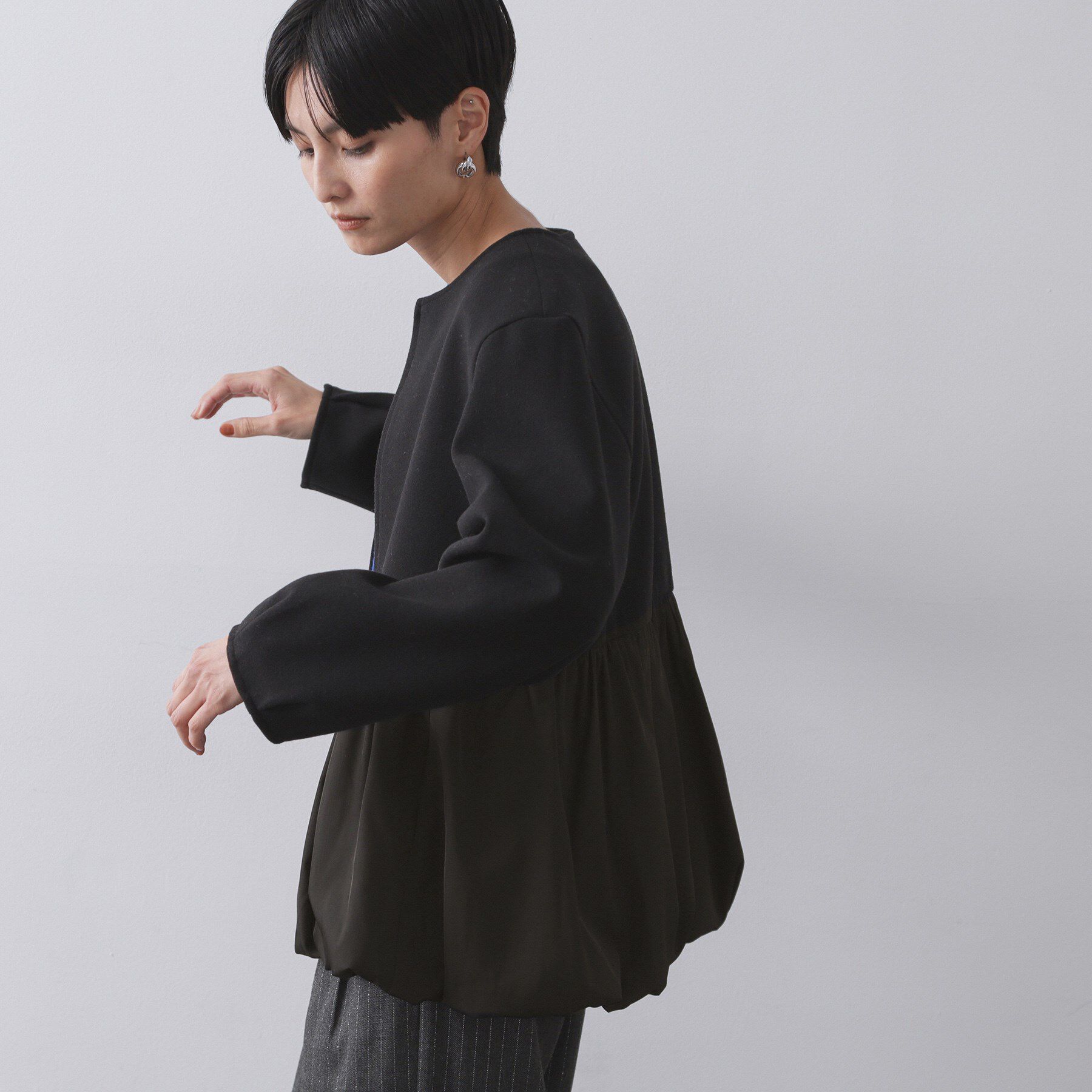 OPAQUE.CLIP「ウールライクペプラムドッキングアウター【洗濯機洗い可】」|ノーカラーコート|