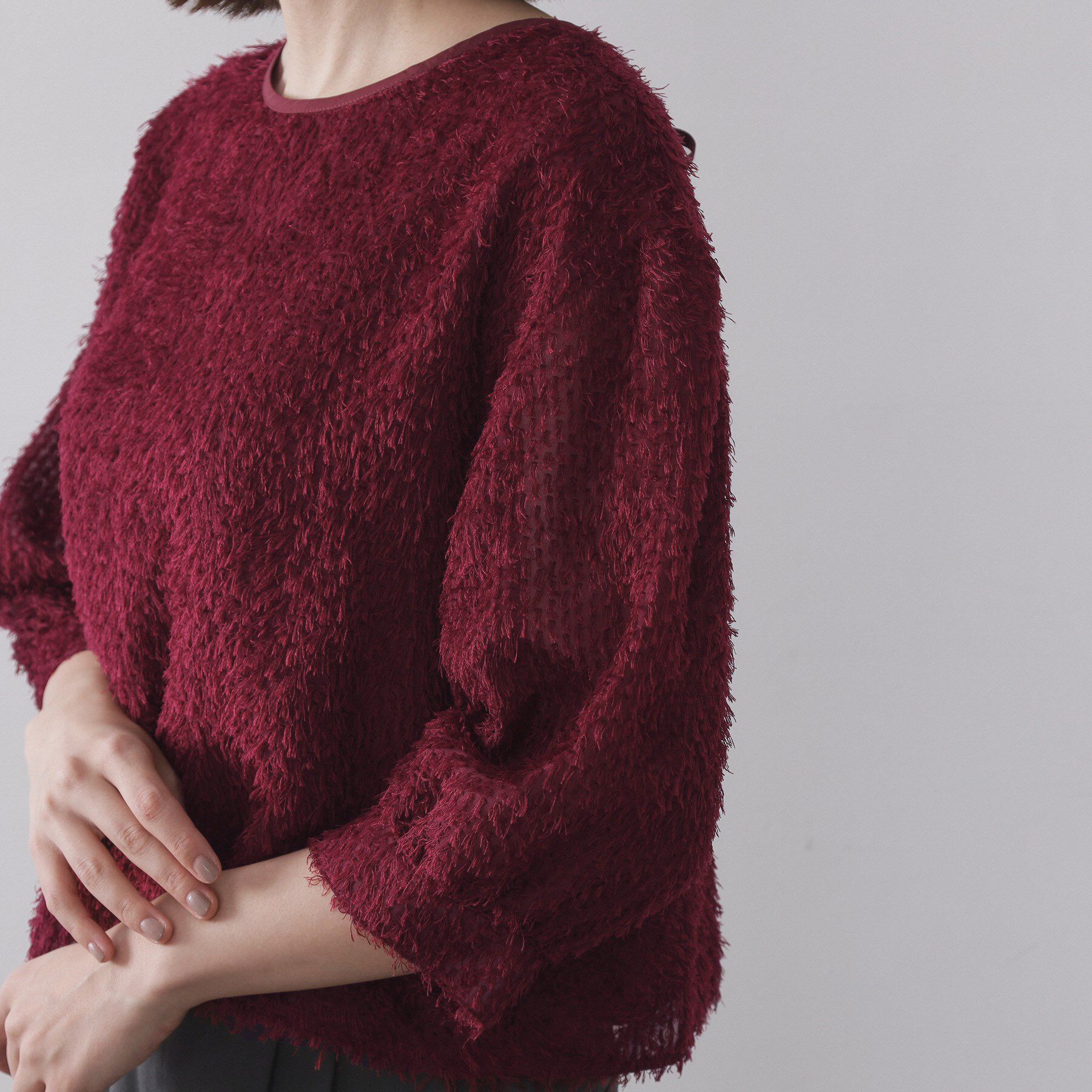 OPAQUE.CLIP「前後2WAY　シアーフリンジジャカードブラウス【洗濯機OK】」|シャツ・ブラウス|