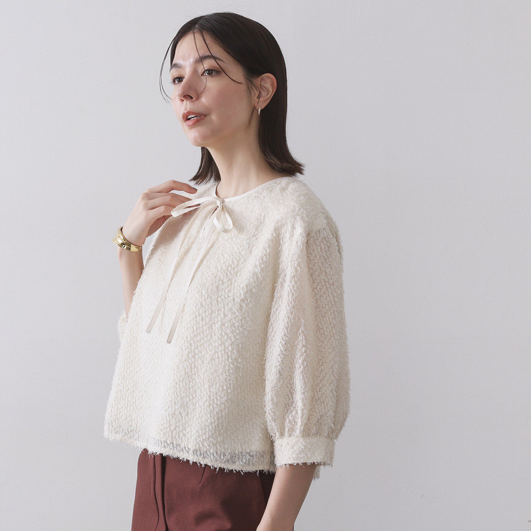 OPAQUE.CLIP「前後2WAY　シアーフリンジジャカードブラウス【洗濯機OK】」|シャツ・ブラウス|