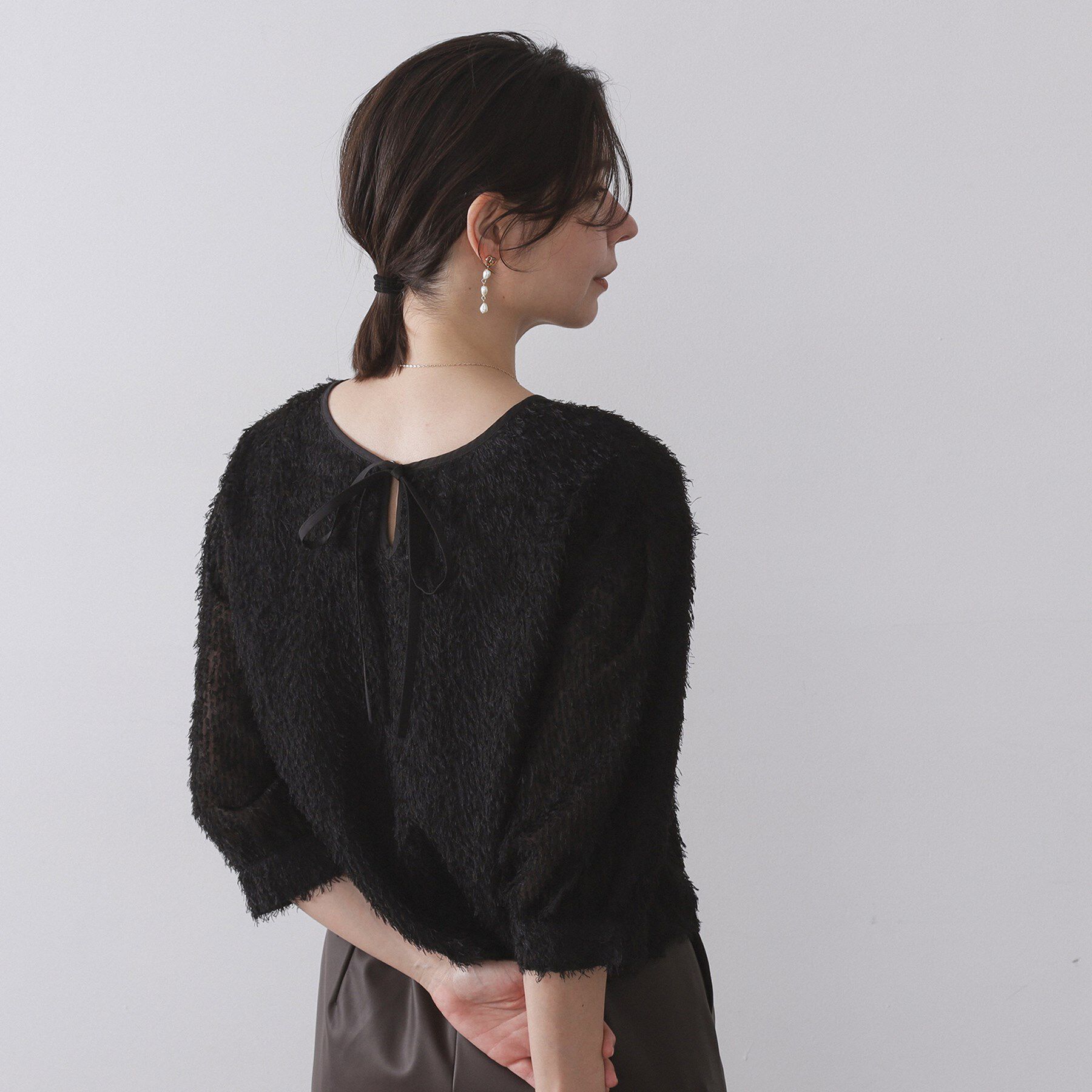 OPAQUE.CLIP「前後2WAY　シアーフリンジジャカードブラウス【洗濯機OK】」|シャツ・ブラウス|